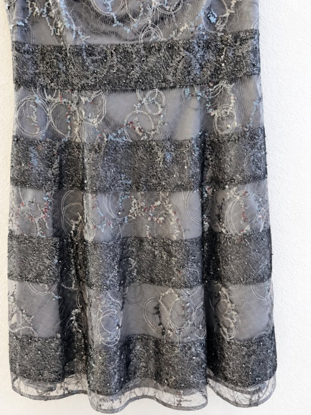 Kay Unger Silver Gray Sequin Lace Cocktail Dress Size 12 Embellished Formal - Picture 3 of 9